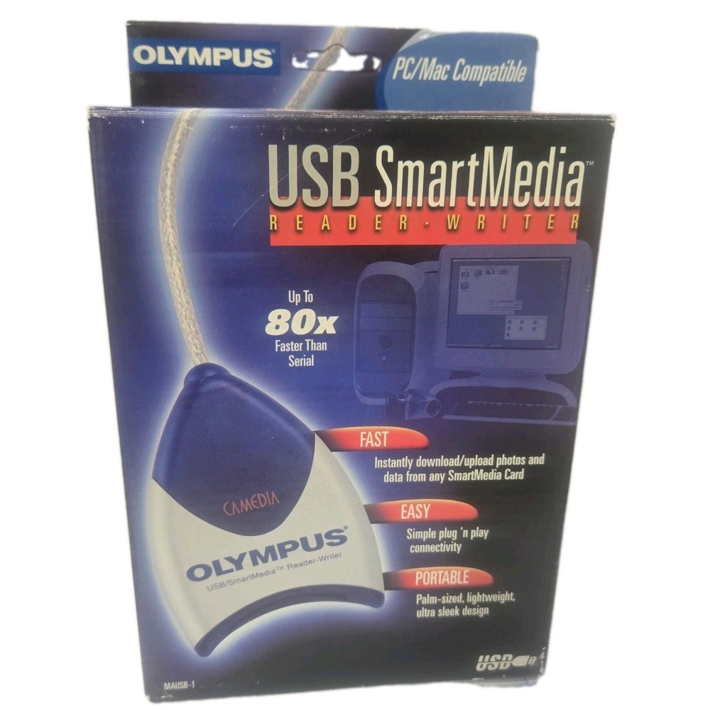 Olympus Camedia USB SmartMedia Card Reader Writer MAUSB-1 Vintage Boxed New PC M